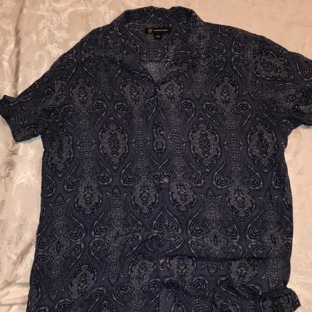INC paisley print, dark blue button down